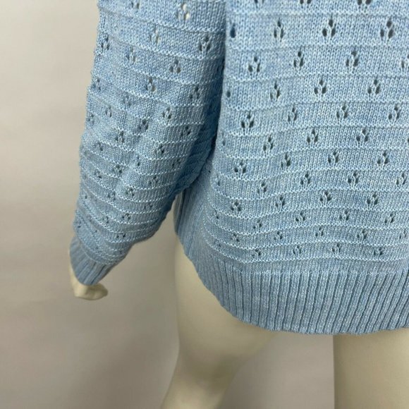 J Crew Pointelle Crewneck Sweater Alpaca Wool Pullover Blue Women L NWT AK196 - Picture 6 of 9